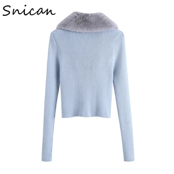 Snican solid faux blana mozaic tricotate pulover moda cu legat cardigan de cultură mujer de moda de iarna pentru femeie bluze za 2020 femei