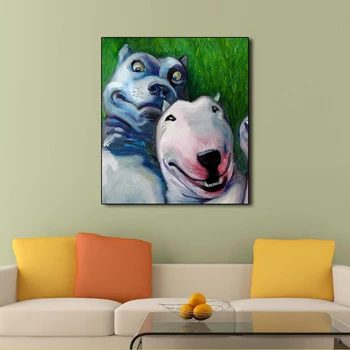 AAVV Pictură în Ulei Postere si Printuri Bulldog și Terrier Taur Poze de Perete pentru Camera de zi Imprimare pe Panza Fara Rama