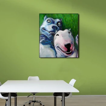AAVV Pictură în Ulei Postere si Printuri Bulldog și Terrier Taur Poze de Perete pentru Camera de zi Imprimare pe Panza Fara Rama