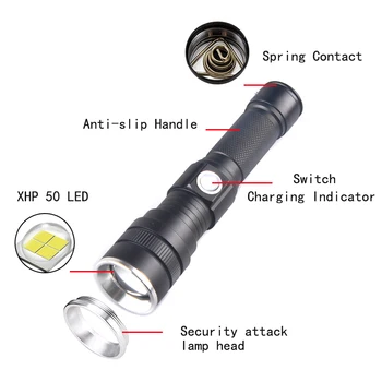 USB Reîncărcabilă Lumina 10W Xhp50 Lanterna LED-uri XHP90 cel Mai Puternic Lanterna LED-uri Indicator de Zoom Tactice de Lumină Pentru Camping