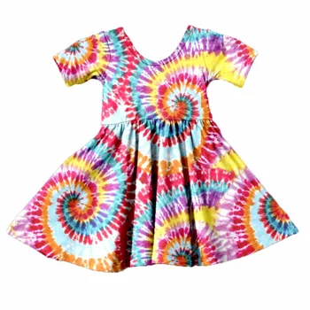 2020 Noi de Vara Copii Haine Copii Fete Copii Dress Boutique Bumbac, Cravată-vopsite Învârti Copil 2-7T Rochie pentru Copii Rochie de Fete