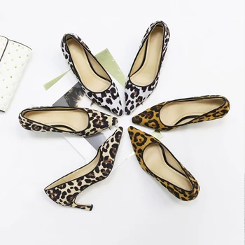 Femei Sexy Leopard Pompe de Femei Superficială a Subliniat Toe Femeie Tocuri Confortabile de piele de Căprioară Pantofi de sex Feminin 2020 Primăvară de Moda Noua