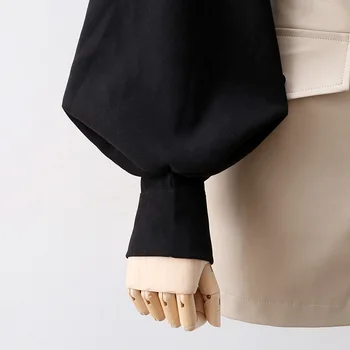 Felinar Maneca Topuri de Femei și Bluza 2020 Primavara-Vara coreeană Stil Vintage Stand Guler Doamnelor Tricou cu Maneci Lungi, Alb-Negru