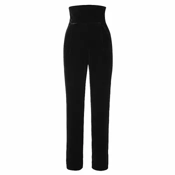 2020 primăvara anului nou brand de moda pentru femei pantaloni ultra-înaltă talie subțire pachet șold drept pantaloni de catifea neagră, pantaloni trunchiate F942