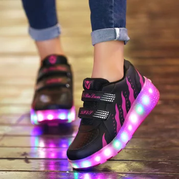 Dimensiunea 28-43 Luminoase Pantofi de Skate pentru Copii Fete de Lumină Up Adidași cu Roți Duble Copiii Stralucitoare Pantofi cu Role cu LED-uri Lumina