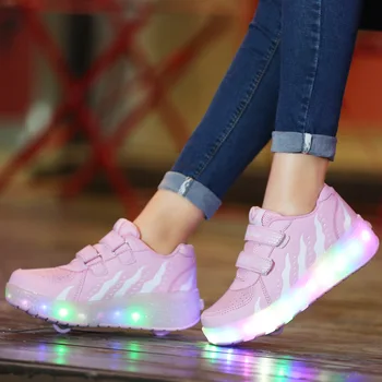 Dimensiunea 28-43 Luminoase Pantofi de Skate pentru Copii Fete de Lumină Up Adidași cu Roți Duble Copiii Stralucitoare Pantofi cu Role cu LED-uri Lumina