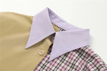 рубашка женская sens de design de nișă carouri cusaturi de contrast culoare exterior purta temperament cămașă cu mâneci lungi de sex feminin рубашка