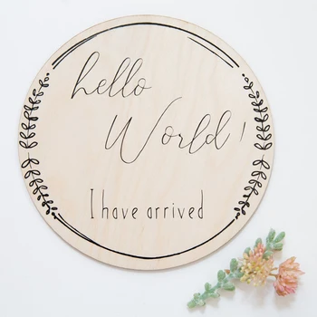 Salut lume, eu sunt aici. Copil nou-născut personalizate anuntul cerc placa decorare camera copilului nou-născut recuzită fotografie