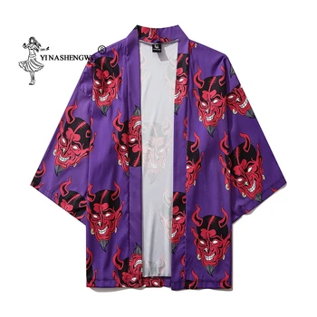 Japoneze Demon Imprimare Femei Harajuku Cardigan Kimono De Vara Tricou Vrac Topuri Casual Om Kimono Coat Halat Yukata Plaja
