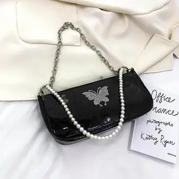 Lanț Pearl Femei Umar Messenger Bagsadies Moda Diamant Fluture Bagheta Genți de mână de sex Feminin se Potrivește cu TOT Axila Posete Geanta