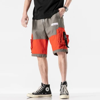 Vară Stil Casual pantaloni Scurți Bărbați Streetwear Mozaic de Culoare Mens pantaloni Scurți de Bumbac de Moda Liber Masculin Cargo pantaloni Scurți Cordon M-5XL
