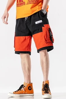 Vară Stil Casual pantaloni Scurți Bărbați Streetwear Mozaic de Culoare Mens pantaloni Scurți de Bumbac de Moda Liber Masculin Cargo pantaloni Scurți Cordon M-5XL