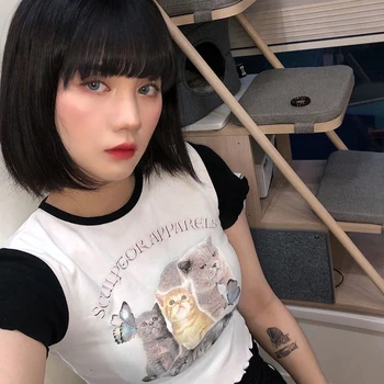 InsDoit Punk Streetwear Animal Print cu Maneci Scurte T Shirt Gotic Negru Albastru Mozaic O de Gât Tricou Harajuku Casual T-shirt
