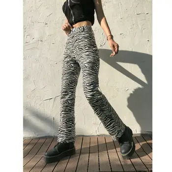 Noi Femeile Zebra De Imprimare Pantaloni Lungi Cu Talie Înaltă Largi Picior Pantaloni Evazate Liber Sport Pantaloni Fashion Pantaloni Streetwear