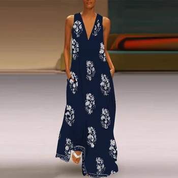2021 Vara Boem Sundress ZANZEA Elegant Tipărite rochițe scurte fără mâneci pentru Femei rochie fără Mâneci Maxi Lung Vestidos Rochii Halat Femme Plus Dimensiune