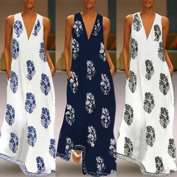 2021 Vara Boem Sundress ZANZEA Elegant Tipărite rochițe scurte fără mâneci pentru Femei rochie fără Mâneci Maxi Lung Vestidos Rochii Halat Femme Plus Dimensiune