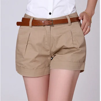 Bigsweety de Înaltă Calitate Vară pantaloni Scurți Femei Casual Noua Moda Drapat pantaloni Scurți de Vară Buzunare cu Fermoar Solid de culoare Kaki, Alb / 2XL
