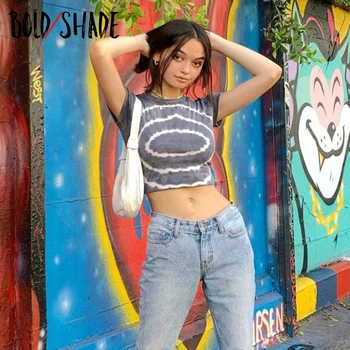 Bold Umbra Patinator Fată Stilul Streetwear Crop Top cu Maneci Scurte de Imprimare Colorblocking tricouri Indie Estetic Moda Femei Tricou
