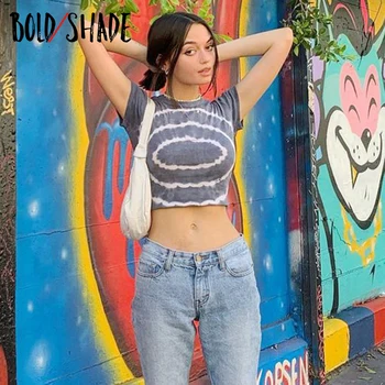 Bold Umbra Patinator Fată Stilul Streetwear Crop Top cu Maneci Scurte de Imprimare Colorblocking tricouri Indie Estetic Moda Femei Tricou