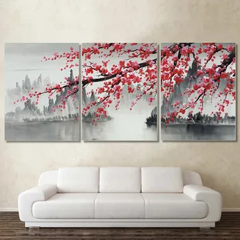 3 Panoul De Stil Chinezesc De Prune De Perete De Arta Canvas Tablou Modern Home Decor Abstract, Peisaj Postere, Printuri Pentru Camera De Zi