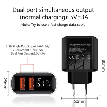 VVKing 2 USB Încărcător de Încărcare Rapidă 3.0 18W Încărcător Rapid HD Smart Display UE Plug Pentru iPhone X, Samsung, Xiaomi, Huawei QC3.0 Încărcător