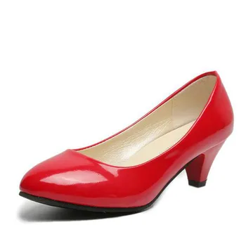 Femei din Piele Med Tocuri Nou Pantofi de Înaltă Calitate Clasic Alb-Negru Pompe pentru Birou Doamnelor pantofi cu Toc Alb Roșu Tocuri Sexy
