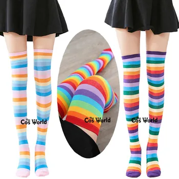 Fata de Primavara Toamna Curcubeu Colorat cu Dungi Coapsei Înalte Peste Genunchi Ciorapi Șosete Lungi Pentru JK Școală Uniformă de Student Haine