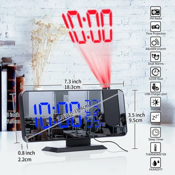 LED Oglinda Ecran de Proiectie Ceas Deșteptător Prognoza Radio Termo-Higrometru Digital Ceas de Birou Modern Dormitor Decor de birou