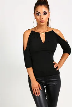 Noua Moda Femei Sexy tricou Șic capastru V Gâtului Vară de Pe Umăr Topuri tricou Negru Solid Doamnelor Pierde Vara Topuri Casual