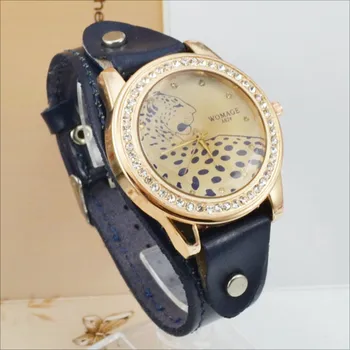 Brand de moda Womage Ceas pentru Femei Ceasuri de Moda de Epocă Leopard Ceasuri pentru Femei de Piele pentru Femei Stras Ceasuri Reloj Mujer