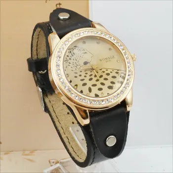 Brand de moda Womage Ceas pentru Femei Ceasuri de Moda de Epocă Leopard Ceasuri pentru Femei de Piele pentru Femei Stras Ceasuri Reloj Mujer