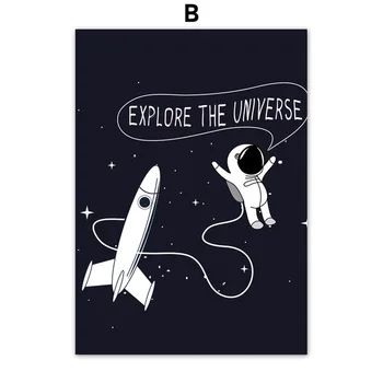 Călătorie În Spațiu Tapet Panza Pictura Astronaut Planeta Rachete Poster De Artă De Desene Animate Decor Acasă De Imprimare A Imaginii De Ambarcațiuni