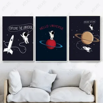 Călătorie În Spațiu Tapet Panza Pictura Astronaut Planeta Rachete Poster De Artă De Desene Animate Decor Acasă De Imprimare A Imaginii De Ambarcațiuni