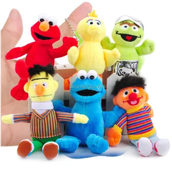 6pcs/set Sesame Street, Elmo Cookie Monster Mare Pasăre Bert 12-15CM Papusa de Plus Breloc Pentru Copii cu Amănuntul