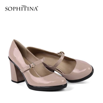 SOPHITINA Moda Curea Cataramă Pompe de Înaltă Calitate din Piele de Brevet Casual, Toc Patrat Pantofi Noi Superficială Unic Pompe de Femei SC144
