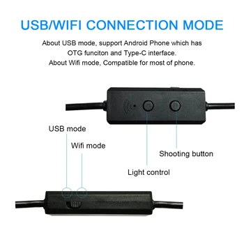 WIFI Endoscop cu Camera Wireless Endoscop 2.0 MP HD 8 LED-uri Bronhoscop Rigid Șarpe Cablu pentru IOS, Android, PC, Smartphone rezistent la apa