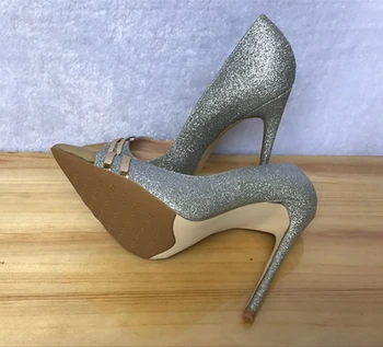 Stylesowner 2020 Nouă Primăvară De Onoare Pantofi Cu Toc De Argint Bling Bling Sclipici Deget De Metal Superficial Gura Alunecare Pe Un Singur Pantof