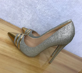 Stylesowner 2020 Nouă Primăvară De Onoare Pantofi Cu Toc De Argint Bling Bling Sclipici Deget De Metal Superficial Gura Alunecare Pe Un Singur Pantof