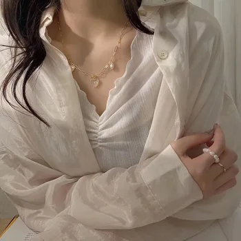 2020 Coajă De Apă Dulce Pearl Lanț Inima Cravată Colier Pentru Femei Lanț De Aur Coreea De Guler Feminin Chocker Estetic De Moda Bijuterii