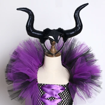 Maleficent Rochie Tutu cu Coarne Aripa Regina Rău Fete Rochie Fancy Rochii de Petrecere de Carnaval pentru Copii de Halloween Cosplay Costum de Vrăjitoare