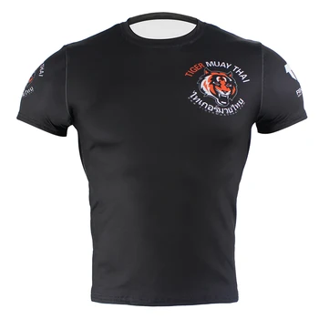 Tesatura stretch negru sport fitness feroce tricou MMA, Box tricouri tiger muay thai rashguard jiu jitsu costum sauna king boxing