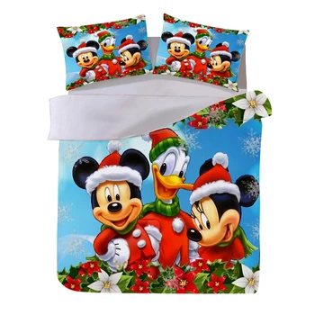 3D Imprimate Minnie Mickey Mouse de Craciun Set de lenjerie de Pat Duvet Cover lenjerie de pat, fețe de Pernă Mângâietor Acoperire pentru Cadou de Crăciun