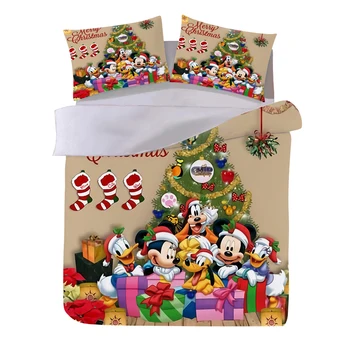 3D Imprimate Minnie Mickey Mouse de Craciun Set de lenjerie de Pat Duvet Cover lenjerie de pat, fețe de Pernă Mângâietor Acoperire pentru Cadou de Crăciun