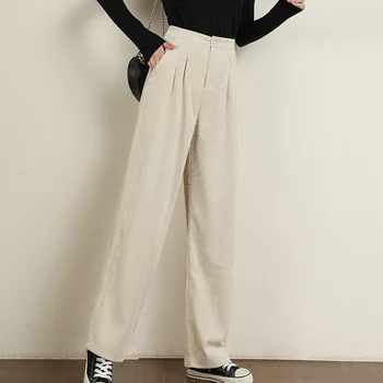 Zoki Vrac Femei Pantaloni De Catifea Toamna Epocă Elastic Talie Mare Roz Elegant Coreean Largi Picior Pantaloni Casual Din Bumbac Toamna Pantaloni