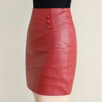 2020 Vintage Elegant Solid Femei Fusta Rosu Negru Plus Dimensiune 4XL Talie Inalta Fusta de Piele de sex Feminin Butonul de Iarnă Mini Fusta Creion