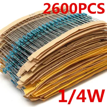 2600pcs 130 de Valori 1/4W 0.25 W 1% Rezistențe cu Film Metalic Asortate Pachet Kit Set Mulțime Rezistențe Gama de Seturi condensatoare Fixe
