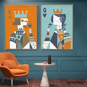 Nordic Abstract Poker Bea Regele și Regina Tablouri Canvas Postere si Printuri de Perete Camera de zi Imagini de Artă Decor Acasă