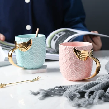 NOUA Creatie Aur Sirena Cana de Cafea din Ceramica Dimineata Lapte Ceașcă de Călătorie Ceașcă de Ceai Christms Cadou Pentru Prietena Tacamuri Decor Acasă