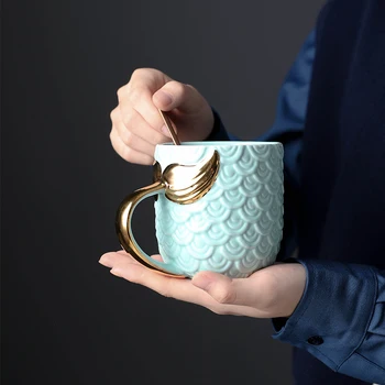 NOUA Creatie Aur Sirena Cana de Cafea din Ceramica Dimineata Lapte Ceașcă de Călătorie Ceașcă de Ceai Christms Cadou Pentru Prietena Tacamuri Decor Acasă