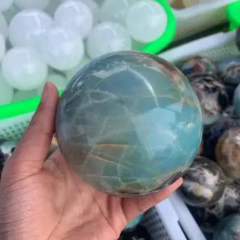 55-67mm Naturale Caraibe Calcit, Cristal Cu Geode Mingea Lustruit de Vindecare La Chakra